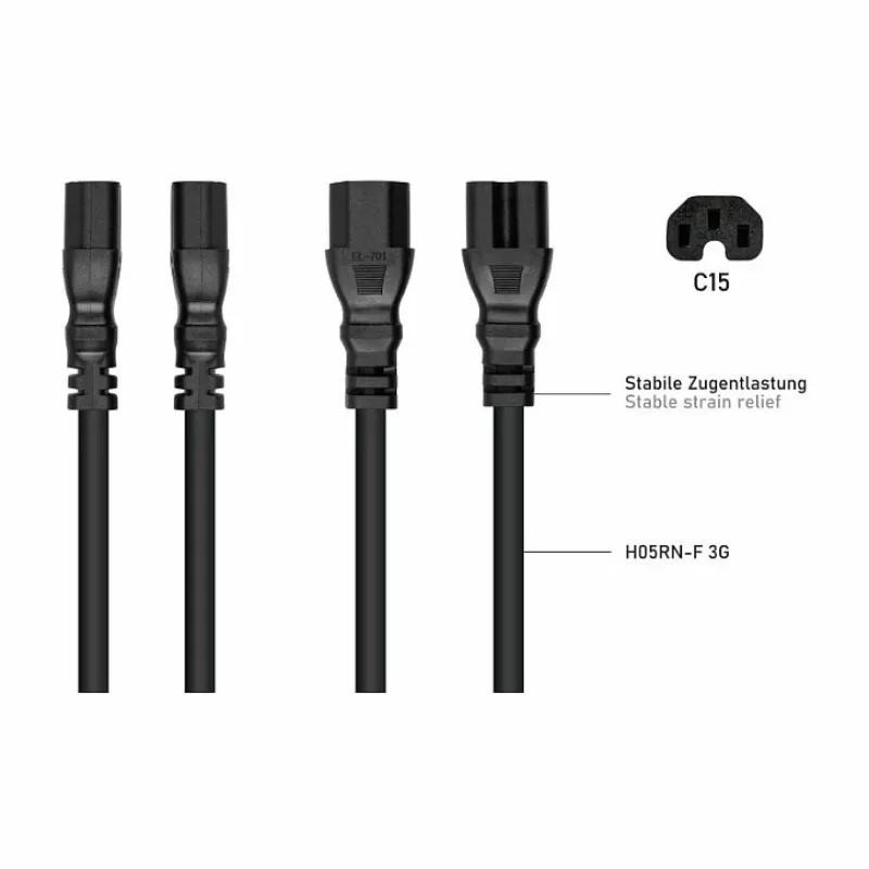 Kabelmeister SK1450-S050 Cable de alimentación IEC C14-C15 5m, 10A, 250V, negro