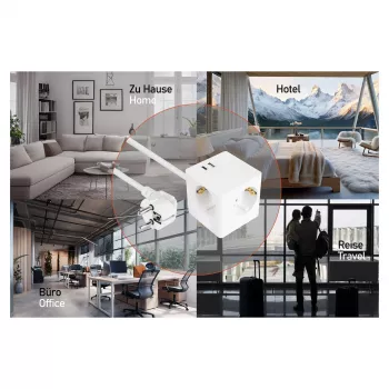 kabelmeister regleta cubo 3 tomas con USB-C y USB-A, blanco, 2m