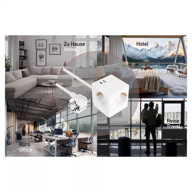 kabelmeister regleta cubo 3 tomas con USB-C y USB-A, blanco, 2m