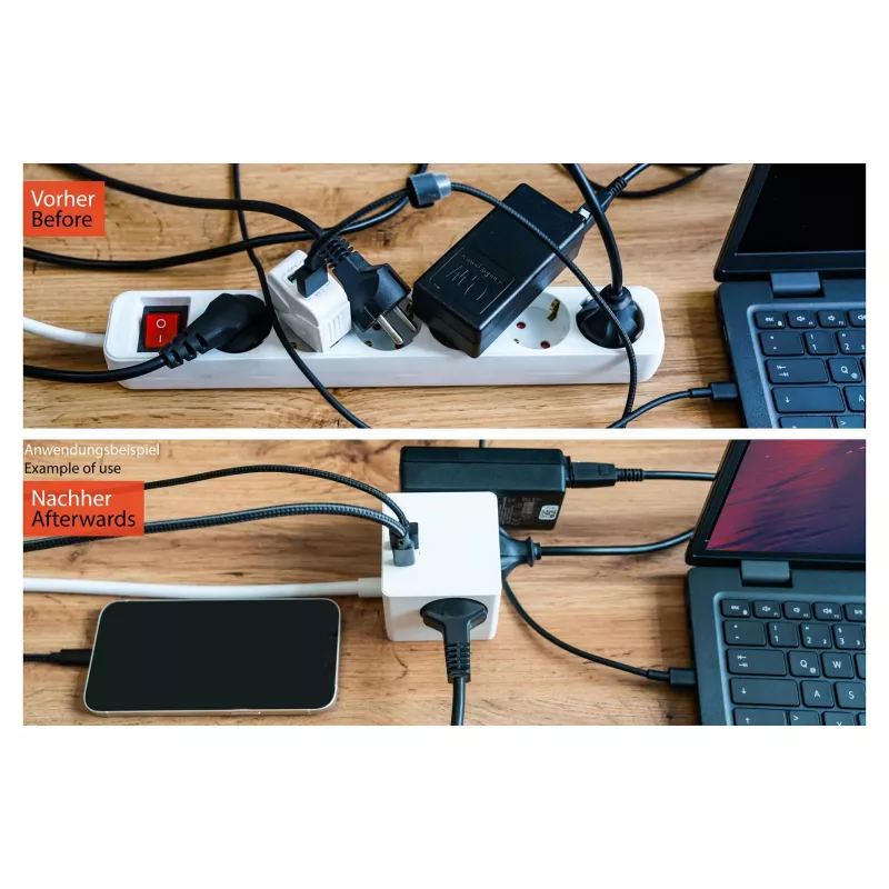 kabelmeister regleta cubo 3 tomas con USB-C y USB-A, blanco, 2m