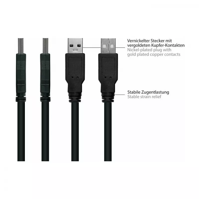 Kabelmeister cable alargador USB 2.0, Type-A conector macho a Type-A conector hembra panel-mount, 1 m, negro