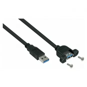 Cable de extensión USB 3.0 Kabelmeister, montaje en panel, conector macho Type-A a conector hembra Type-A, 0,3 m, negro, certificado UL