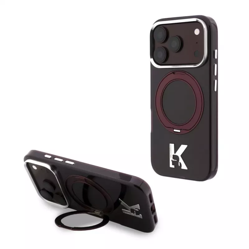 Karl Lagerfeld IML Ring Stand 360 Kameo Metal Funda MagSafe para iPhone 18 Pro / 17 Pro - Burdeos