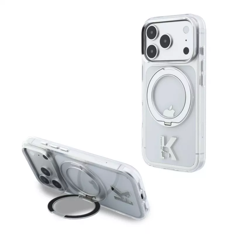 Funda MagSafe Karl Lagerfeld IML Ring Stand 360 Kameo Metal para iPhone 18 Pro / 17 Pro - transparente