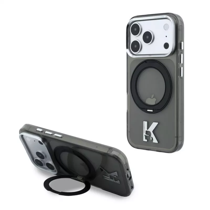 Karl Lagerfeld IML Ring Stand 360 Kameo Metal Funda MagSafe para iPhone 18 Pro Max / 17 Pro Max - Negra