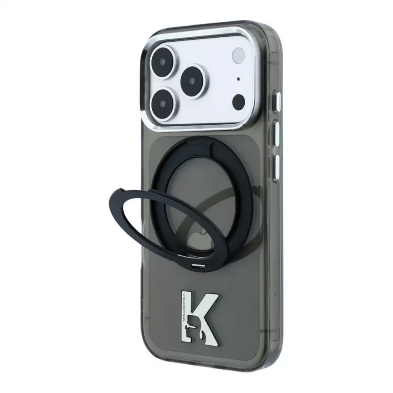 Karl Lagerfeld IML Ring Stand 360 Kameo Metal Funda MagSafe para iPhone 18 Pro Max / 17 Pro Max - Negra