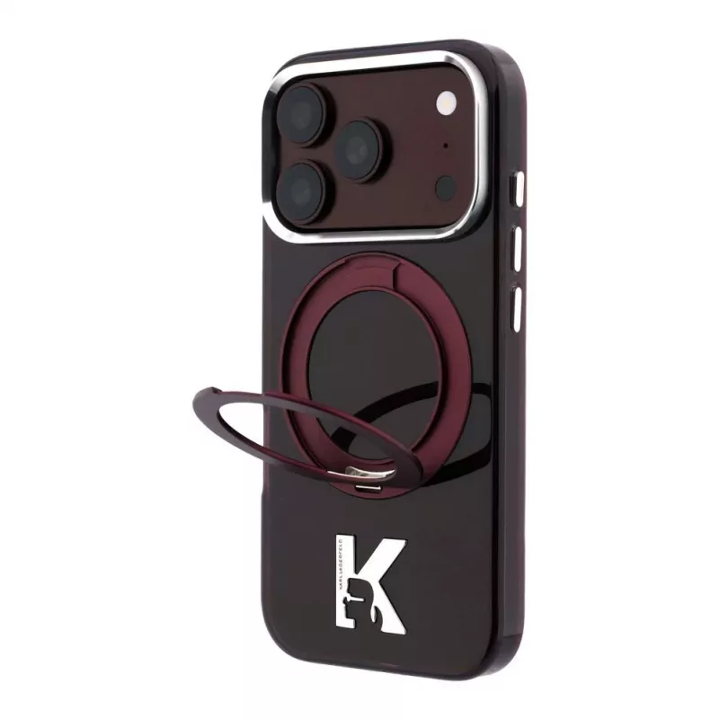 Karl Lagerfeld IML Ring Stand 360 Kameo Metal Funda MagSafe para iPhone 18 Pro Max / 17 Pro Max Burgundy