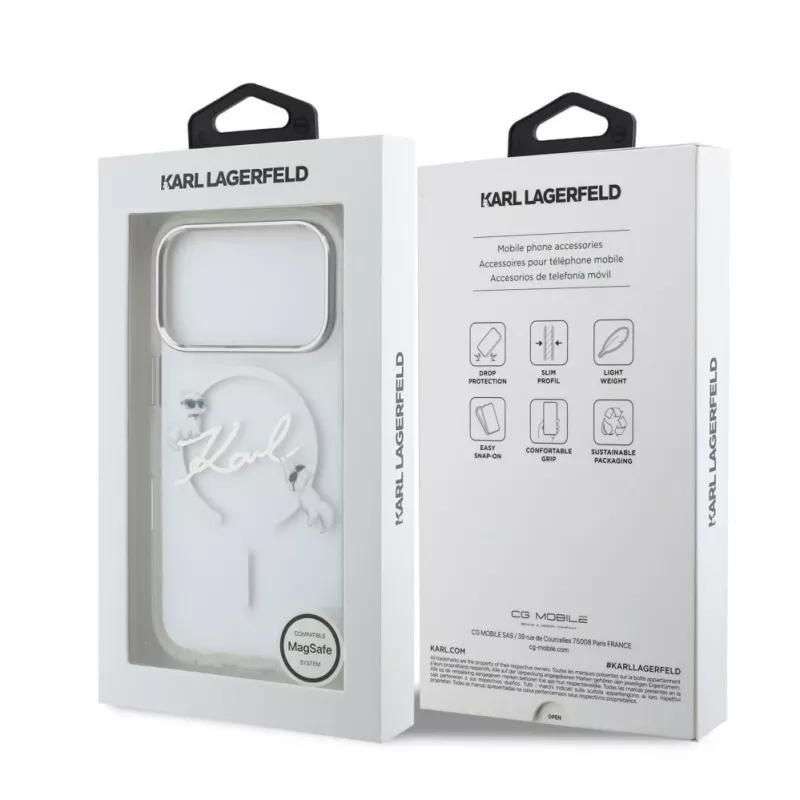 Karl Lagerfeld IML Karl Script Logo MagSafe Funda rígida para Apple iPhone 18 Pro, transparente
