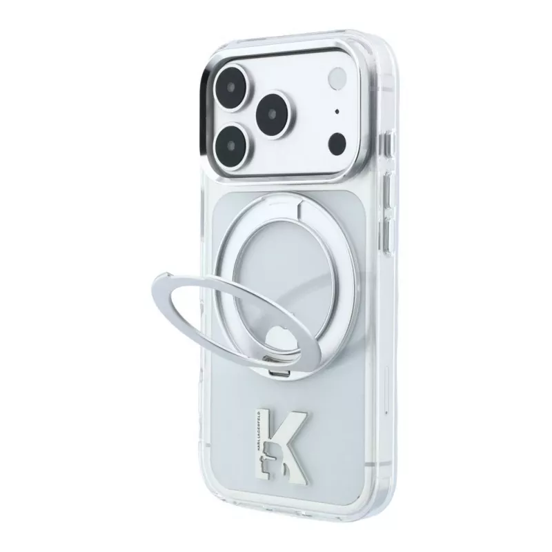 Funda transparente MagSafe Karl Lagerfeld IML Ring Stand 360 Kameo Metal para iPhone 18 Pro Max / 17 Pro Max