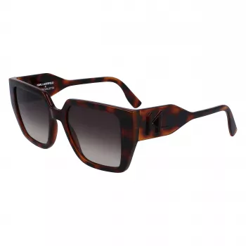 KARL LAGERFELD KL6098SN-240 Gafas de sol cuadradas de acetato para mujer - Montura marrón habana, lente marrón degradada - 52/19/140 mm