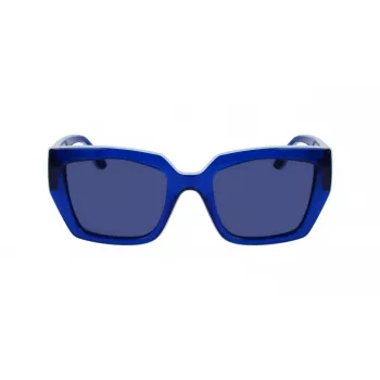 KARL LAGERFELD KL6143S-400 Gafas de sol de mujer cuadradas de acetato, montura azul oscuro, lentes grises degradadas, 53 mm