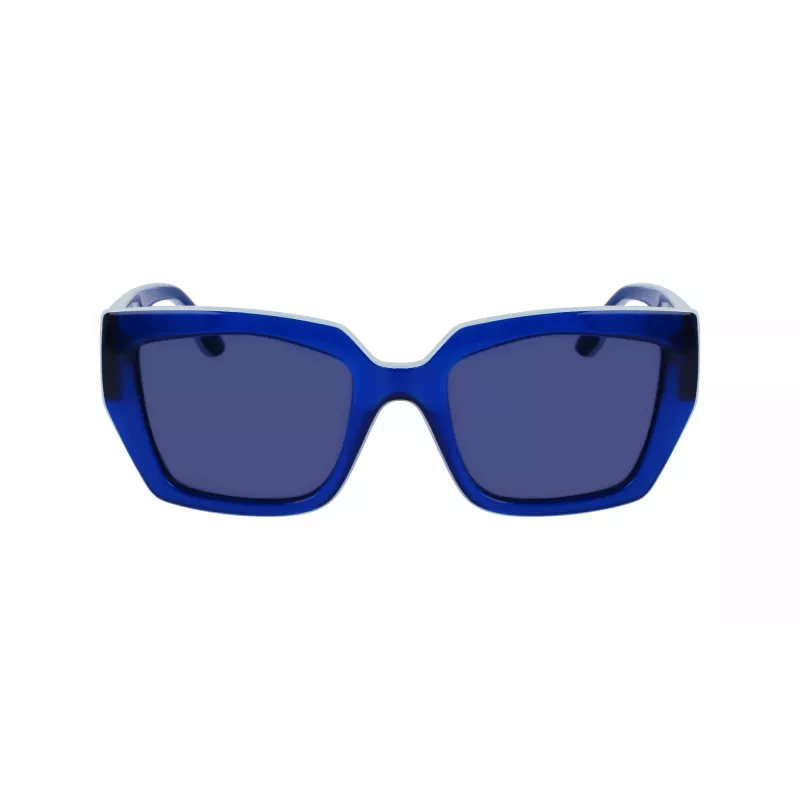 KARL LAGERFELD KL6143S-400 Gafas de sol de mujer cuadradas de acetato, montura azul oscuro, lentes grises degradadas, 53 mm