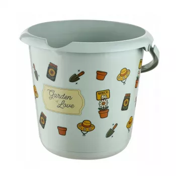 keeeper Cubo Deco 10L Ilvie Garden, redondo, Ø30 x 28 cm, Soft Green con estampado, plástico, asa oscilante de metal