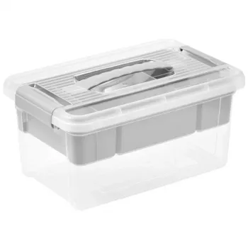 keeeper Caja de almacenamiento Henri con tapa y organizador, 5 L, Gris claro/Transparente, 29 x 19 x 14 cm