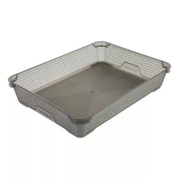 keeeper mirko cesta de almacenamiento A4 mini, gris cristal transparente, apilable, 36 x 26,5 x 7 cm