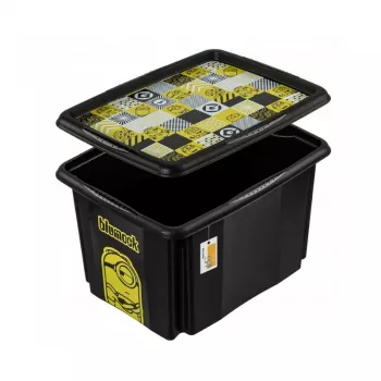 keeeper Caja de almacenamiento con tapa 30L Karolina Minions Mosaic, 45x35x27 cm, Negra