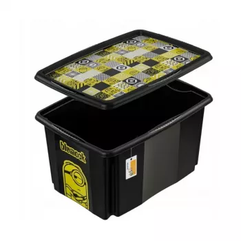 keeeper Caja de almacenamiento con tapa Karolina Minions Mosaic, 45 L, Negra, 55,5 x 40 x 30 cm