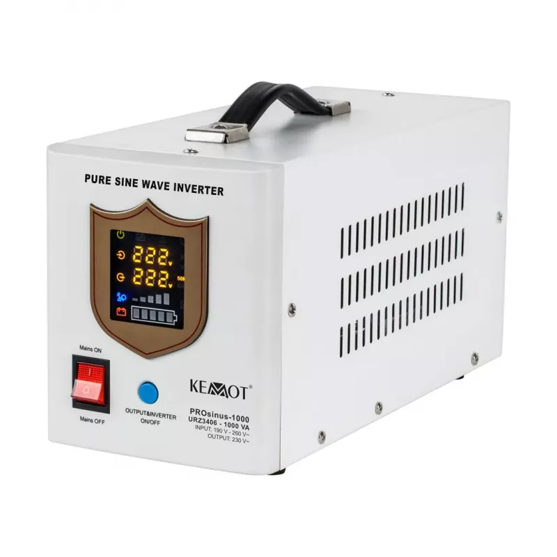 KEMOT PROsinus-1000 alimentación de emergencia – inversor de onda sinusoidal pura con función de carga 12V, 230V, 1000VA/700W