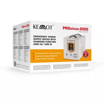 KEMOT PROsinus-2000 Sistema de alimentación de emergencia – Inversor de onda sinusoidal pura con función de carga 12V, 230V, 2000VA/1200W
