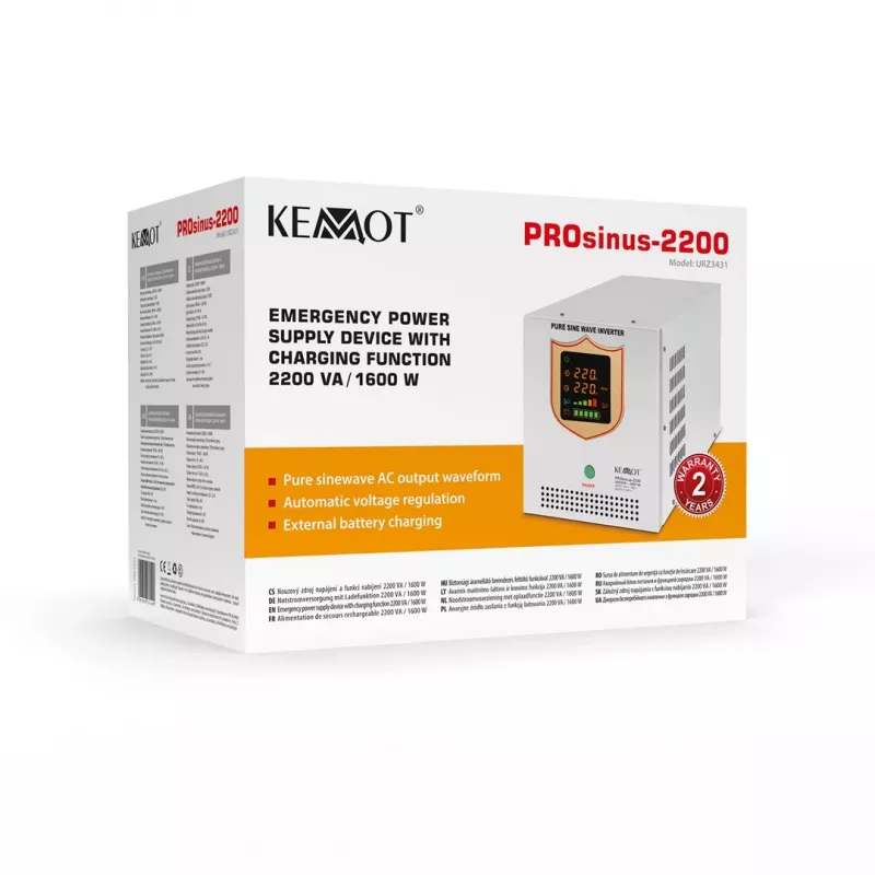 KEMOT PROsinus-2200 Inversor de onda sinusoidal pura con función de carga 12V, 230V, 2200VA/1600W
