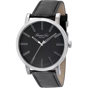 Reloj de hombre KENNETH COLE IKC1997 analógico de cuarzo acero inoxidable, 44 mm, esfera negra, correa plateada
