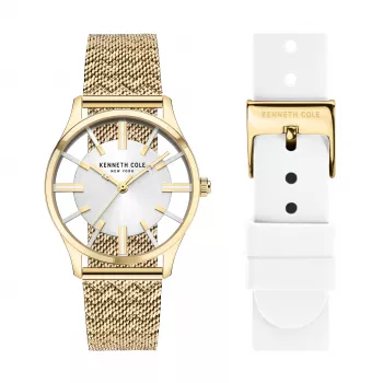 KENNETH COLE Mujer Reloj de cuarzo analógico KCWLG2124003 34,5mm Caja de acero inoxidable Esfera blanca Correa de piel negra