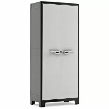 Keter Armario de herramientas Titan 80x44x182 cm gris oscuro/negro Armario de almacenamiento de resina de polipropileno de alta resistencia con 4 estantes ajustables, puertas dobles con cerradura, resistente a la intemperie, para interior y exterior