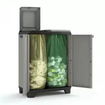 KETER Cubo de Reciclaje Split Planet 60L con Pedal 2x30L Compartimentos Antracita/Gris