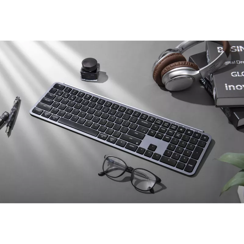 KEYCHRON B6 Pro Teclado mecánico inalámbrico de perfil bajo (gris/negro, distribución alemana, interruptor de tijera)