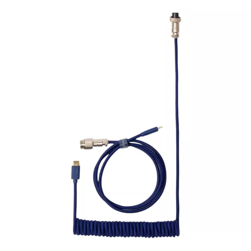 Keychron Cable en espiral aviador azul USB-C a USB-A con conector desmontable GX16 de 4 pines, 200 cm