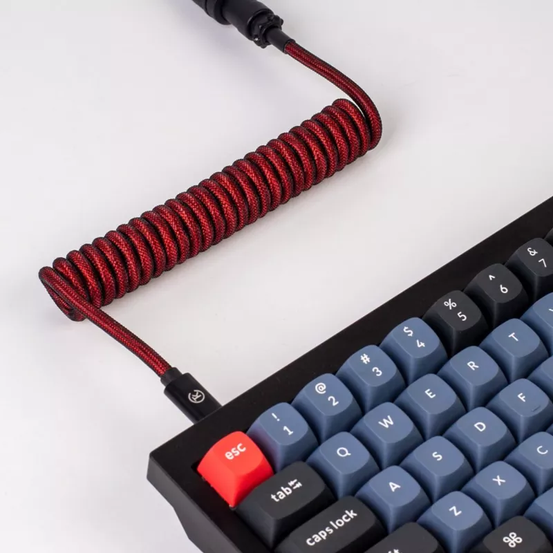 Cable Coiled Aviator Keychron - rojo (USB-A a USB-C, 2m, GX12 desmontable)