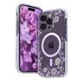 Funda MagSafe Kingxbar para Apple iPhone 14 Pro con estampado de peonías Flora Series lila