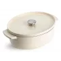 KitchenAid Asadora de hierro fundido con tapa 30 cm, ovalada, crema de almendra