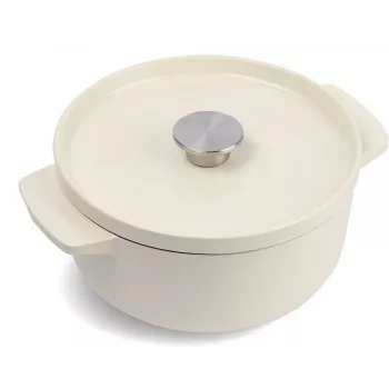 KitchenAid Asadora de hierro fundido con tapa 22 cm, crema de almendra