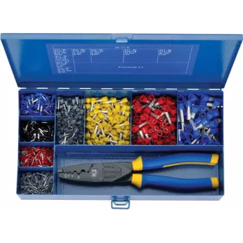 Klauke SK47B set de alicates de crimpar con cortacables, terminales aislados, mecanismo de carraca, azul/amarillo