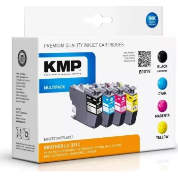 Juego de cartuchos de tinta remanufacturados KMP B100V para Brother LC-3213 - negro, cian, magenta, amarillo (pack de 4, 4x400 páginas)