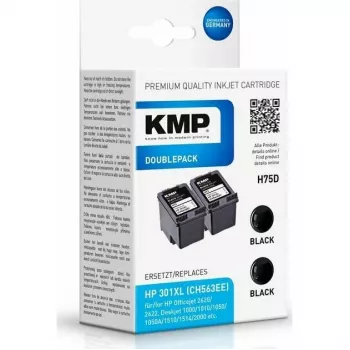KMP DOUBLEPACK H75D - pack de 2 - 8 ml - XL - negro - cartucho de tinta compatible (alternativa a HP 301XL, HP CH563EE) para HP DeskJet 1000, 1010, 1050 AiO, 1050A AiO, 1510 AiO, 2000, 2050 AiO, 2050A AiO, 2510 AiO, 2540 AiO, 3000, 3050 AiO, 3050A eAiO