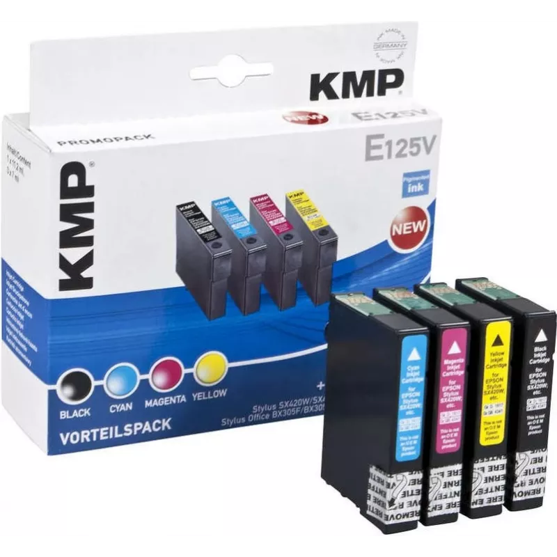 KMP E125V Cartuchos de tinta compatibles pack de 3 – cian, magenta, amarillo para Epson Stylus SX230, SX235, SX430, SX438, WorkForce WF-3520, WF-3530, WF-3540, WF-7015, WF-7515, WF-7525 1617,4050