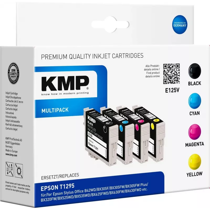 KMP E125V Cartuchos de tinta compatibles pack de 3 – cian, magenta, amarillo para Epson Stylus SX230, SX235, SX430, SX438, WorkForce WF-3520, WF-3530, WF-3540, WF-7015, WF-7515, WF-7525 1617,4050