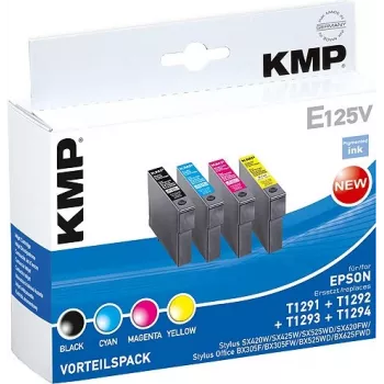 KMP E125V Cartuchos de tinta compatibles pack de 3 – cian, magenta, amarillo para Epson Stylus SX230, SX235, SX430, SX438, WorkForce WF-3520, WF-3530, WF-3540, WF-7015, WF-7515, WF-7525 1617,4050