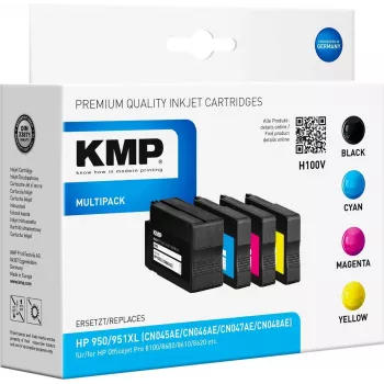 KMP H100V Multipack de cartuchos de tinta de alto rendimiento - negro, cian, magenta, amarillo - compatible con HP Officejet Pro 251dw, 276dw, 8100, 8600, 8610, 8615, 8620, 8625, 8630 - pack de 4