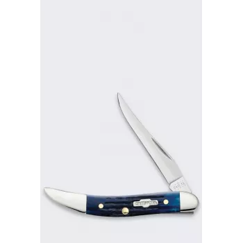 Knife Case Rogers Mini Trapper SS Blue Bone Navaja con 2 hojas, acero inoxidable, mango de hueso azul estriado, slipjoint, 89 mm cerrada