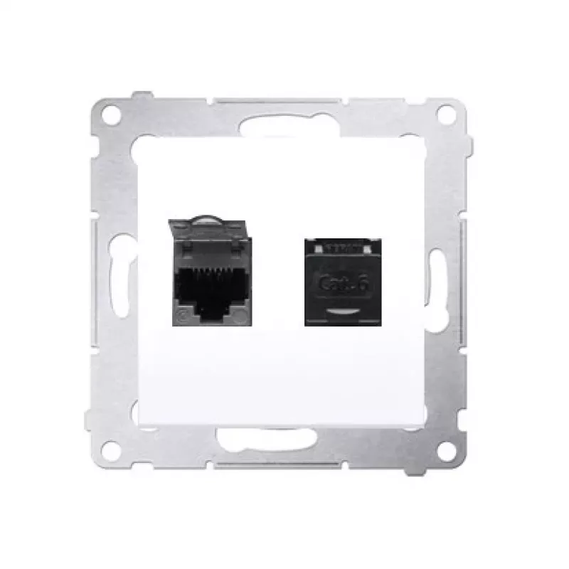 KONTAK-SIMON D62.01/11 Toma de computadora 2 puertos Cat.6 UTP con tapas antipolvo, blanca