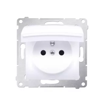 KONTAK-SIMON Simon 54 módulo de toma de corriente individual con toma de tierra, protección infantil y tapa abatible, IP44, 16 A, 250 V, bornes de tornillo, blanco