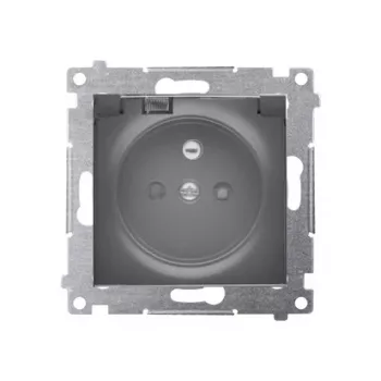 KONTAK-SIMON Simon 54 módulo de toma de corriente, negro, toma individual con toma de tierra tipo F con protección infantil, tapa de cristal ahumado, IP44, bornes de tornillo, 16A 250V