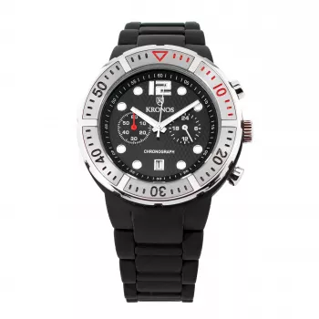 KRONOS Reloj para hombre K789.5B.19 44mm Acero inoxidable Cuarzo analógico Esfera negra Correa de piel