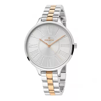 KRONOS reloj de cuarzo mujer K023.9.24.19 36mm caja de acero inoxidable esfera blanca correa de cuero marrón