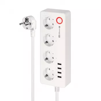 Kruger&Matz Connect P6 Regleta inteligente con 4 tomas Schuko y 4 puertos USB, Tuya Wi-Fi, blanca