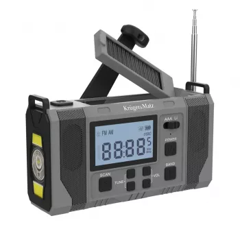 Kruger & Matz KM0838 Radio de emergencia solar con powerbank de 10000mAh, linterna LED, manivela dinamo, AM/FM/NOAA, alarma SOS