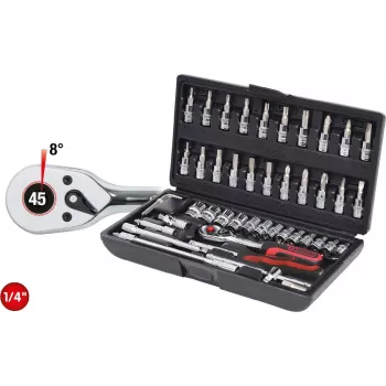 KS TOOLS 1/4 pulgadas CHROMEplus juego de vasos de 48 piezas, hexagonal métrico, carraca de 72 dientes, en maletín (918.0648)